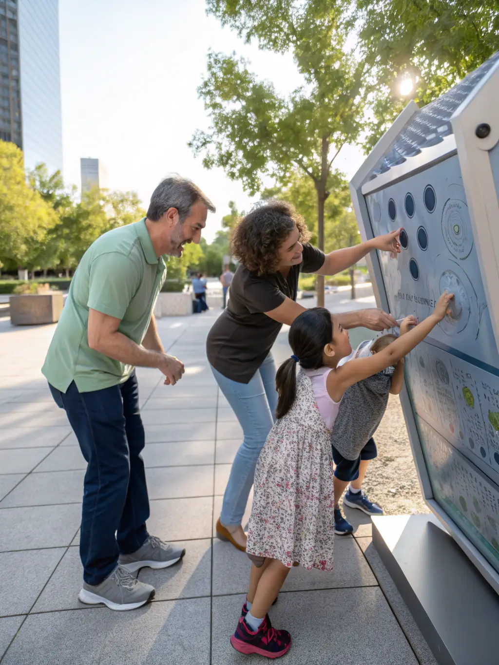 A photograph of a sound art installation featuring interactive audio elements, set up in a public park during a community event. The image should convey a sense of engagement and artistic exploration.